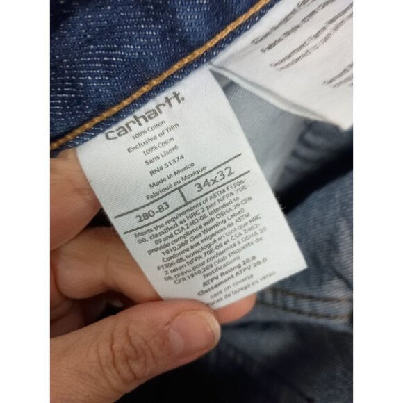 Carhartt Jeans Mens Size 34 Blue Denim Cotton Dark Wash Relaxed Fit Straight Leg - Picture 6 of 9